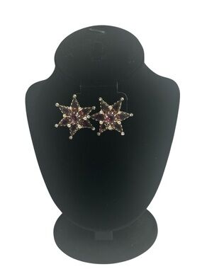 VTG Purple Rhinestone Starburst Clip On Earrings Gold Tone Celestial Y2K Glam